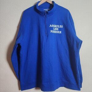 Assholes*s Live Forever Sweatshirt Mens 3XL Blue Quarter Zip Pullover Graphic